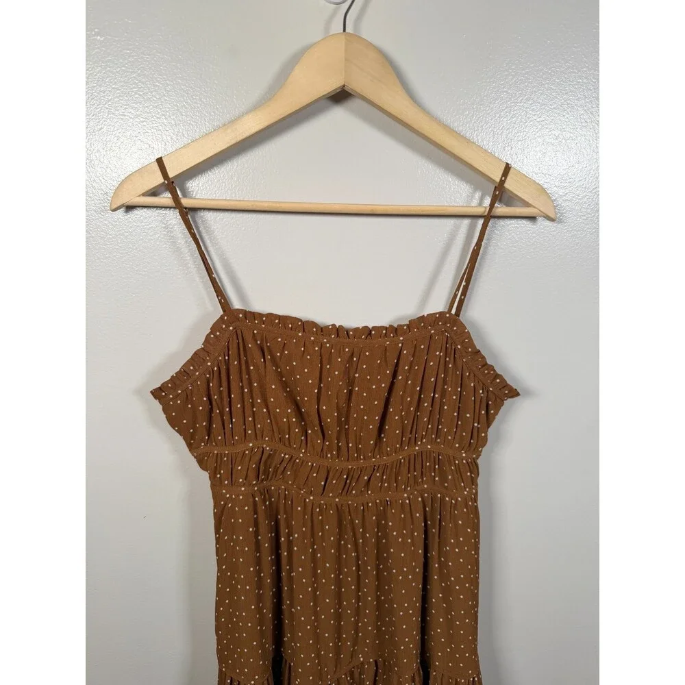 Madewell Sophia Cami Tiered Midi Dress Size 2 Brown Polka Dot Sundress Preppy